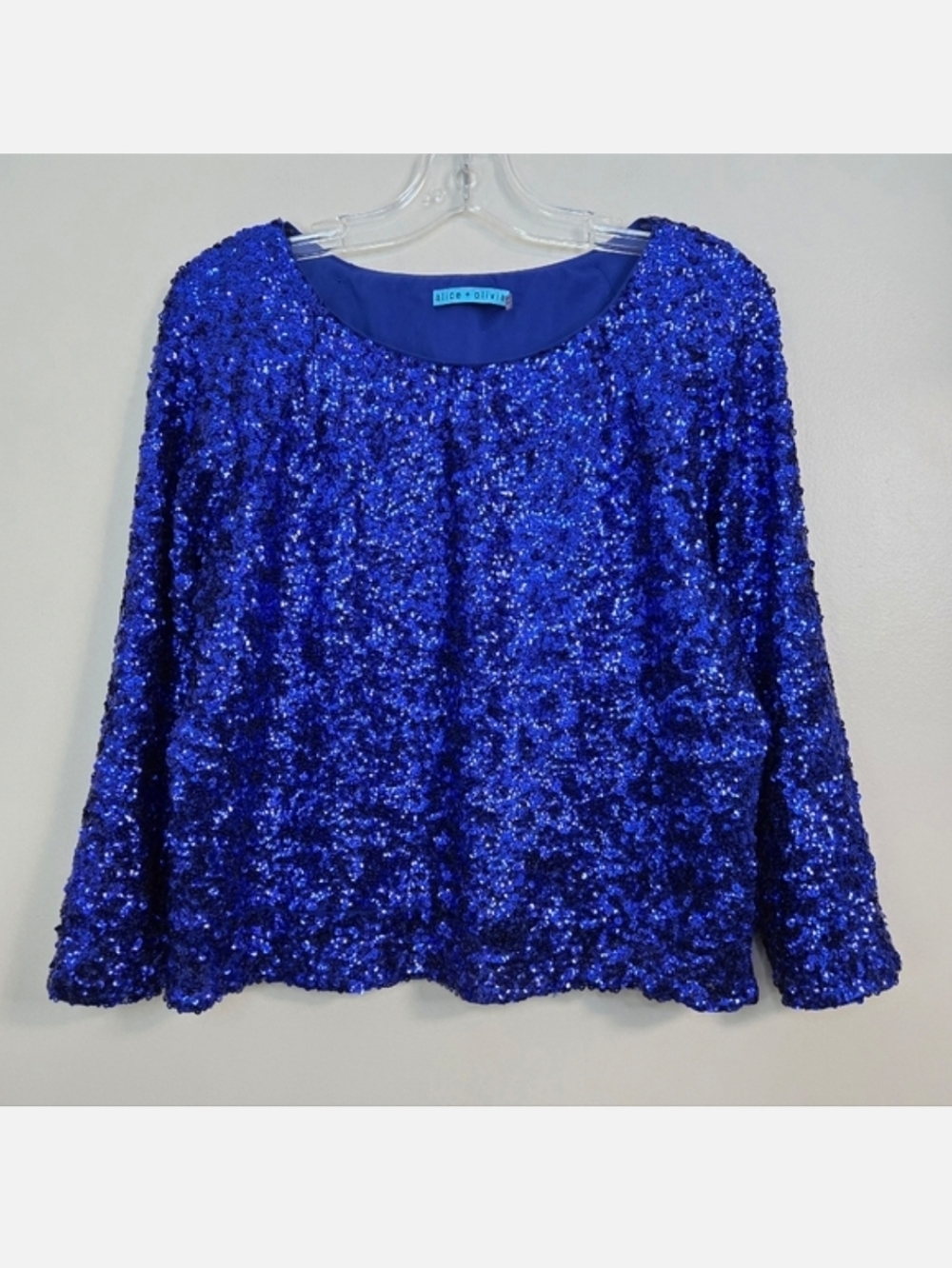 Alice + Olivia Royal Blue Silk & Sequin Top, Size M ~ GUC